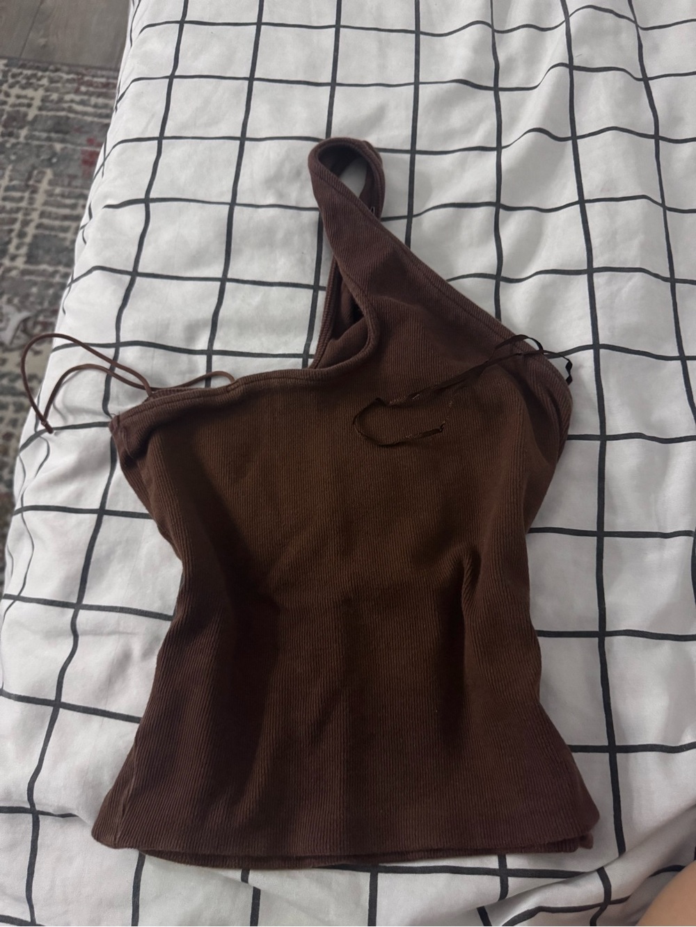 Zara Chocolate Brown Ribbed Asymmetric One-Piece Bodysuit